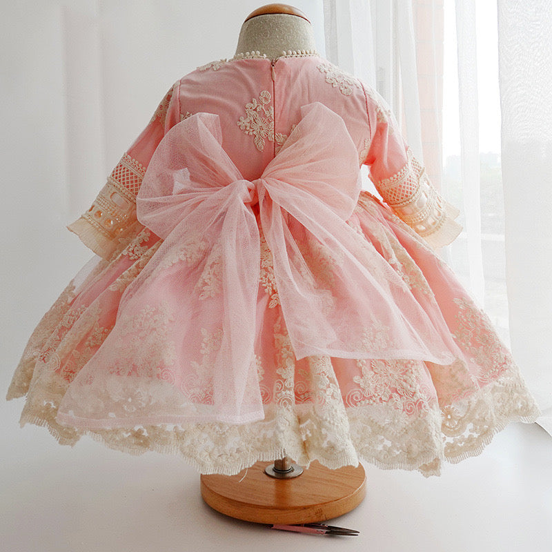 3Pc Stunning Vintage Style Lace Dress,Pink/Blue,12M to 6T.
