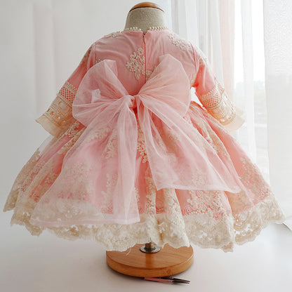 3Pc Stunning Vintage Style Lace Dress,Pink/Blue,12M to 6T.