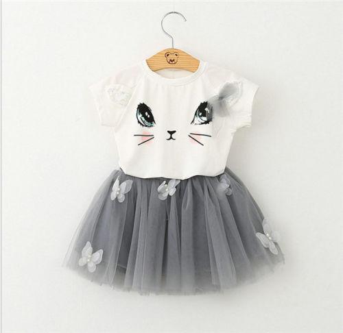 Cat Print Short Sleeve T-shirt & Tutu Skirt - Dream Town Store