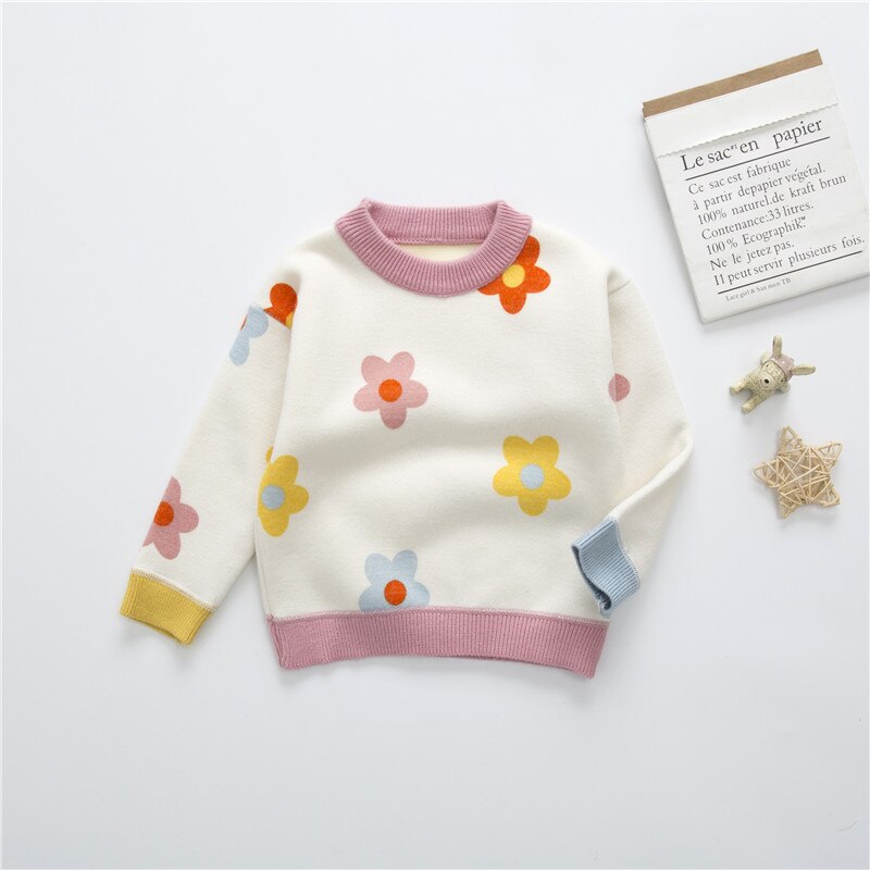 Cute Floral Print Sweaters,Pink/Blue/White,12M to 7T.