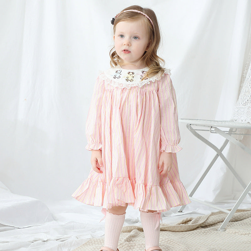 Pink Gingham Bear Embroidered Dress,12M to 6T.