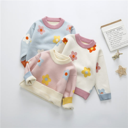 Cute Floral Print Sweaters,Pink/Blue/White,12M to 7T.