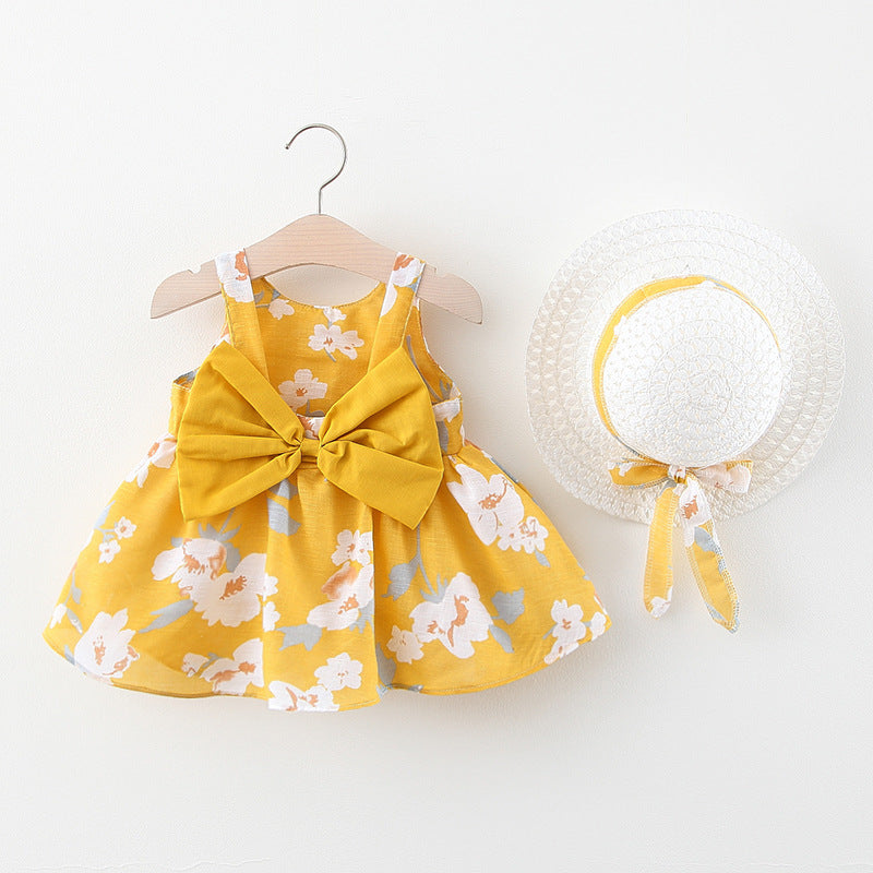 Cute Summer Bow Dress With Hat,9M to 3T.