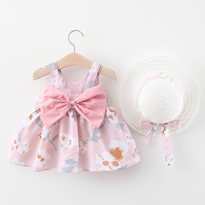 Cute Summer Bow Dress With Hat,9M to 3T.