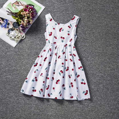 Summer Casual Dress, Berry Print, Navy Blue/White, Cotton Mix - Dream Town Store