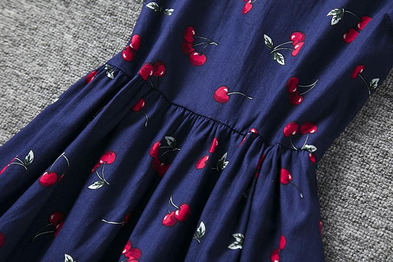 Summer Casual Dress, Berry Print, Navy Blue/White, Cotton Mix Navy Blue / 2 Summer Casual Dress, Berry Print, Navy Blue/White, Cotton Mix Navy Blue / 2