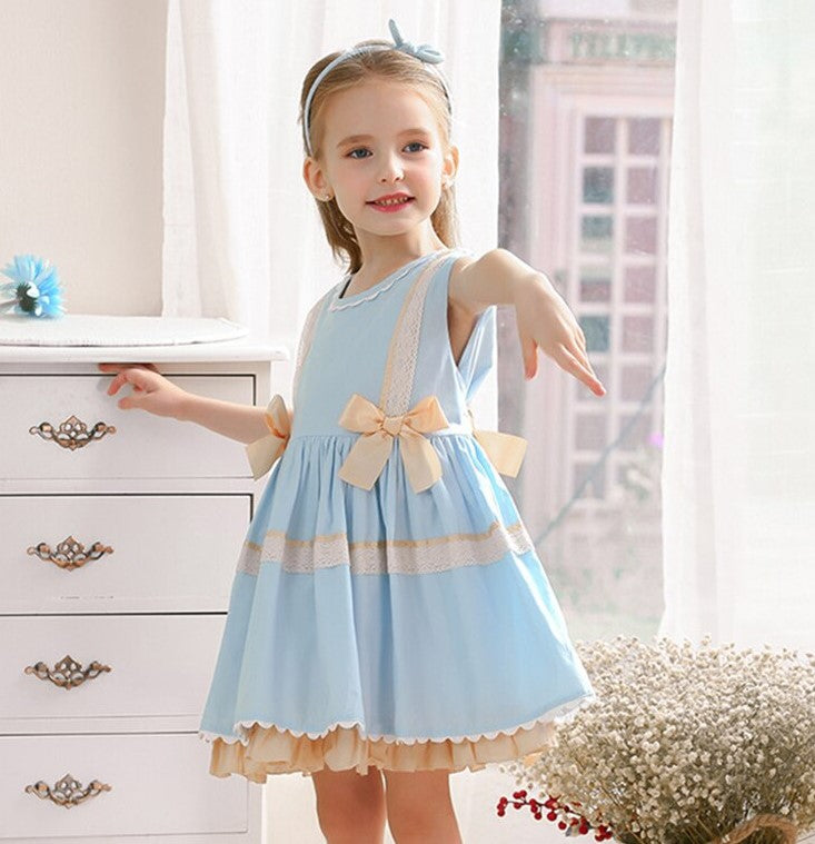 Sleeveless Blue Spanish Dress With Bows,12M to 9T