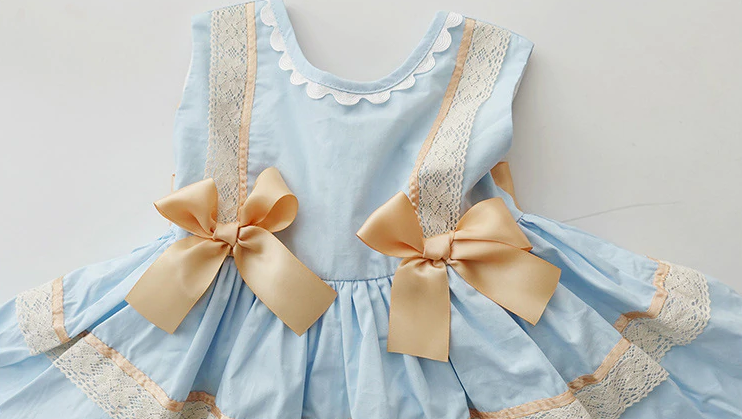 Sleeveless Blue Spanish Dress With Bows,12M to 9T 3T Sleeveless Blue Spanish Dress With Bows,12M to 9T 3T