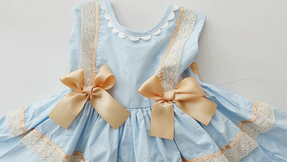 Sleeveless Blue Spanish Dress With Bows,12M to 9T