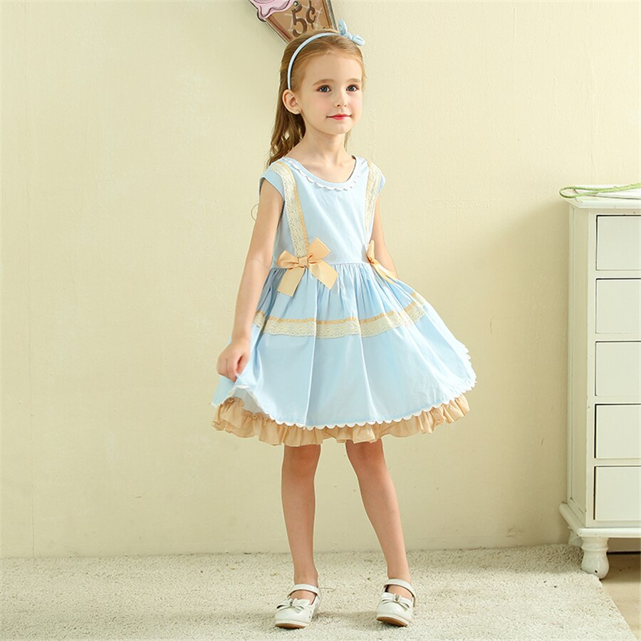 Sleeveless Blue Spanish Dress With Bows,12M to 9T