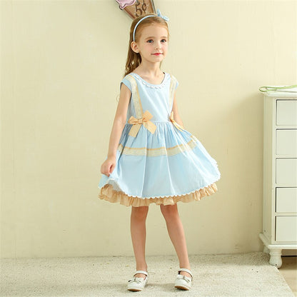 Sleeveless Blue Spanish Dress With Bows,12M to 9T