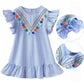 Tassel Flying Sleeve Dress, Blue, Cotton - Dream Town Store