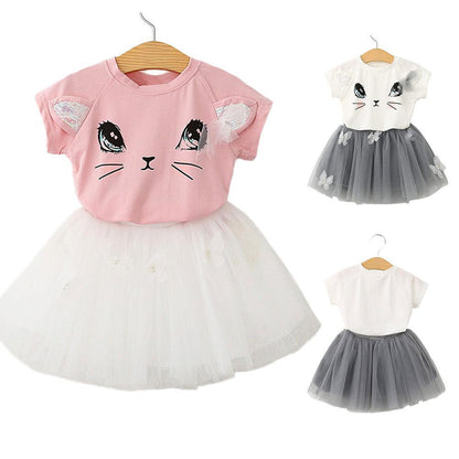 Cat Print Short Sleeve T-shirt & Tutu Skirt - Dream Town Store
