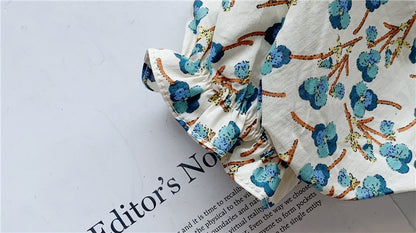 Floral Print Dress,Blue/Green, 2T to 7T.