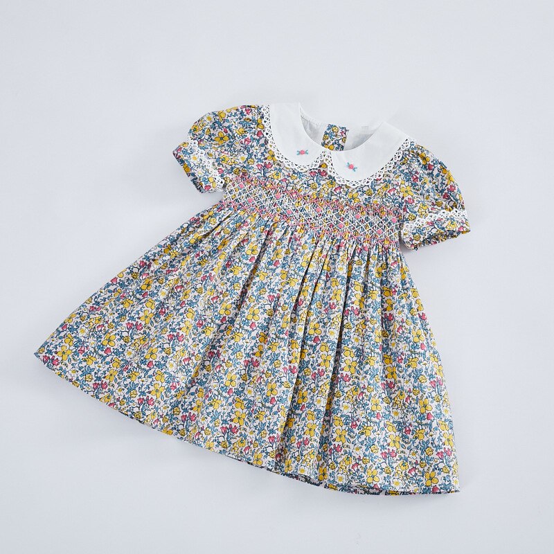 Floral Hand Smocked Dress With Lace Highlights,12M to 6T.