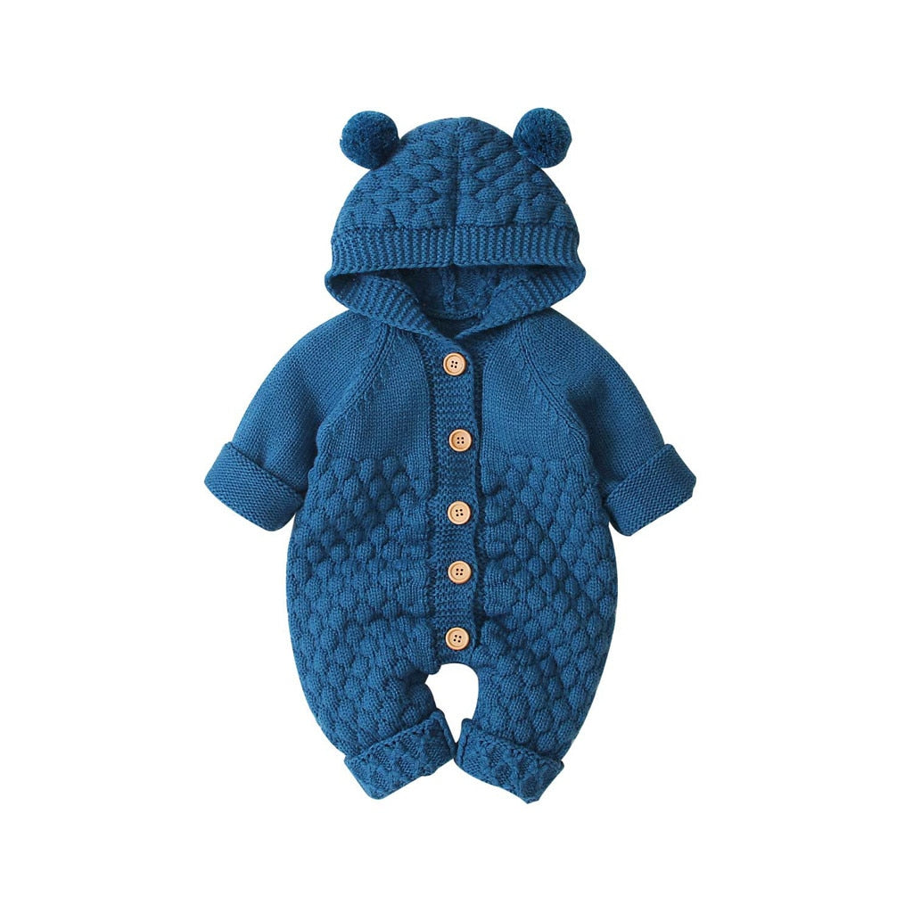 Children's Fur Ball Hooded Knitted One-piece Romper,6M to 24M.