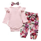 Ruffle Romper For Girls With Pants & Headband, Cotton, 3M to 24M. - Dream Town Store