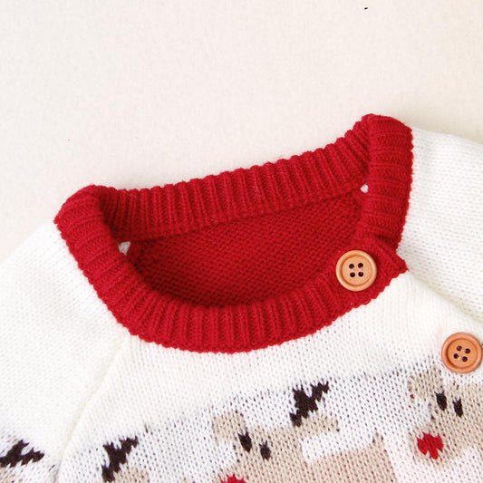 Christmas Themed Knitted Sweater,Red/Black,6M to 24M