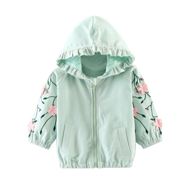 Cute Embroidered Fall Jacket,Pink/Green,12M to 5T