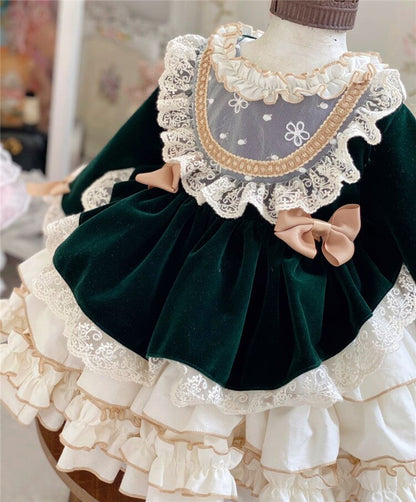 Velvet Vintage Spanish Dress, Green/Pink12M to 8T.