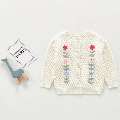 Knitted Cardigan Sweater With Embroidery,3M to 3T.