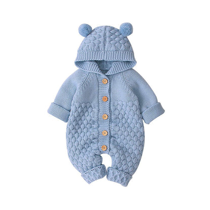 Children's Fur Ball Hooded Knitted One-piece Romper,6M to 24M.
