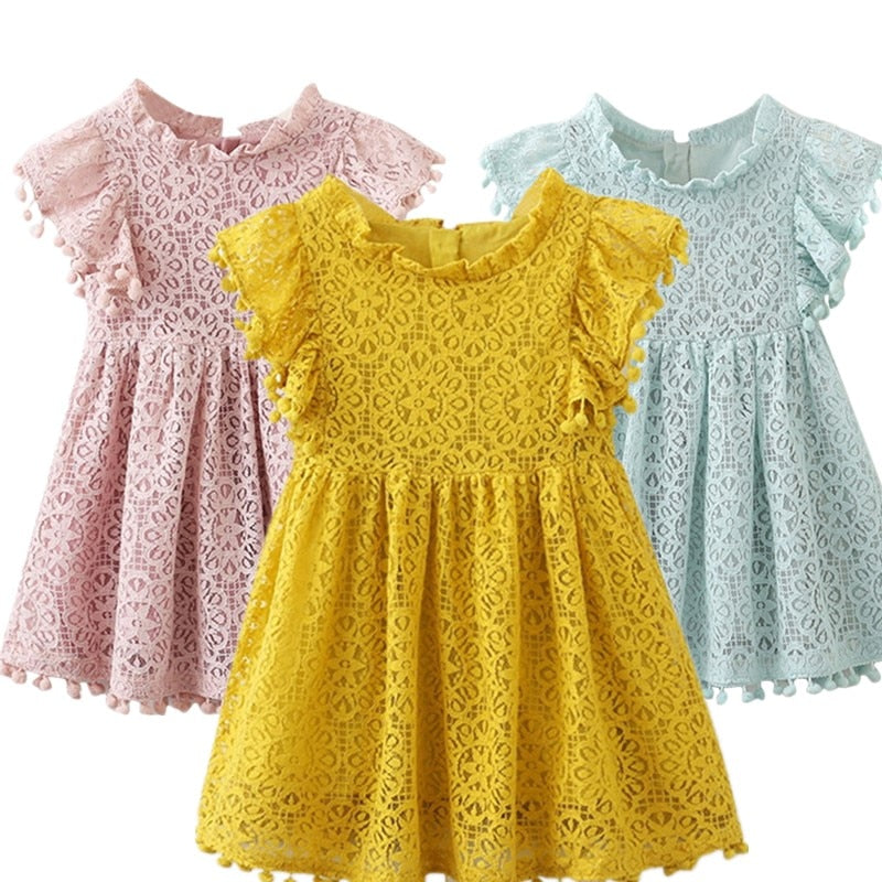 Summer Lace Dress,Color: Yellow,Pink,Green,Size 3 to 8 Y