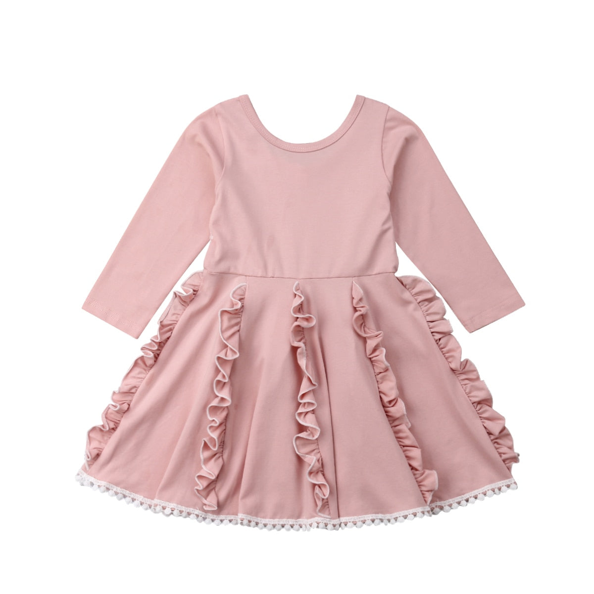 Cute Pink Ruffle Fall Dress, 3Y to 7Y.