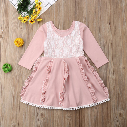 Cute Pink Ruffle Fall Dress, 3Y to 7Y.