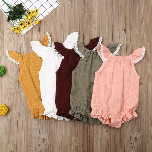 Fly Sleeves Lace Romper Bodysuit,