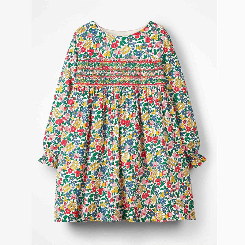 Floral O-Neck Full Sleeves Dress With Embroidery,Cotton,2Y to 7Y.