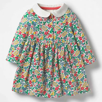Floral Peter Pan Collar Dress,Cotton,2T to 7T.