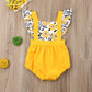 Fly Sleeve Sunflower Print Romper Jumpsuit, 6M to 24M.