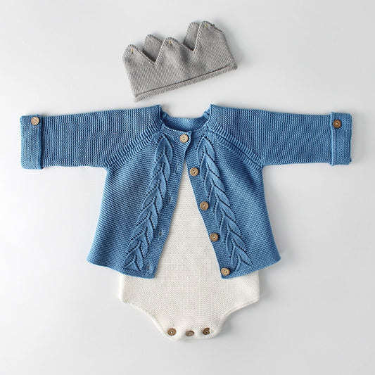 Knitted Baby Romper & Sweater/Cardigan,Cotton,0M to 24M.