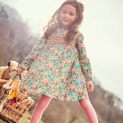 Floral O-Neck Full Sleeves Dress With Embroidery,Cotton,2Y to 7Y.