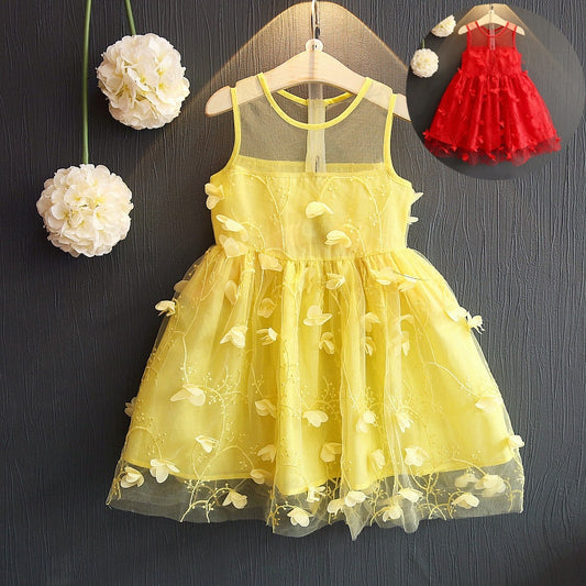 Sleeveless Birthday Party Dress, Red/Yellow,Size 18M to 2Y