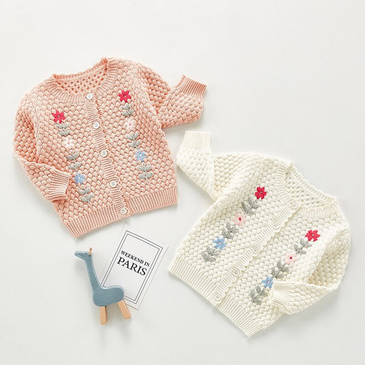 Knitted Cardigan Sweater With Embroidery,3M to 3T.