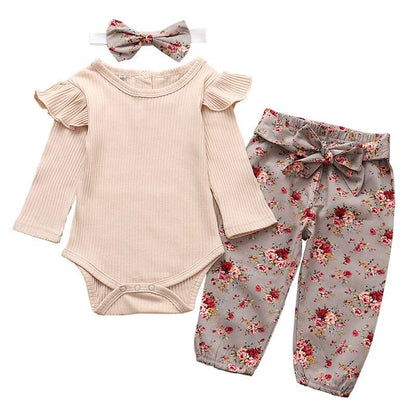 Ruffle Romper For Girls With Pants & Headband, Cotton, 3M to 24M. - Dream Town Store