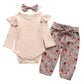 Ruffle Romper For Girls With Pants & Headband, Cotton, 3M to 24M. - Dream Town Store