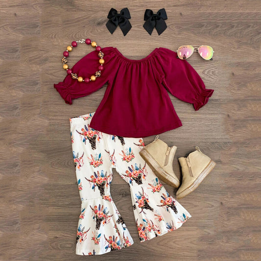 Toddler Off Shoulder Top & Bell-Bottom Pants, 2Y-6Y.