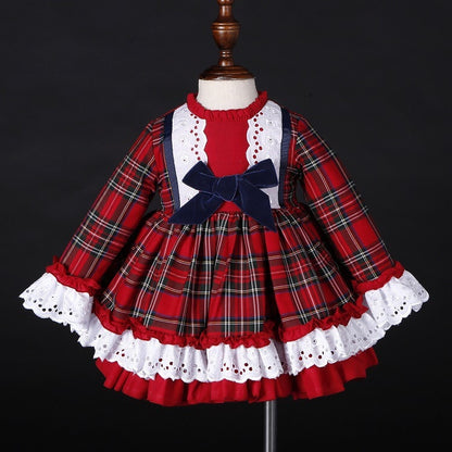 Red Plaid Vintage Spanish Dress with Hat & bloomers,12M to 12T.