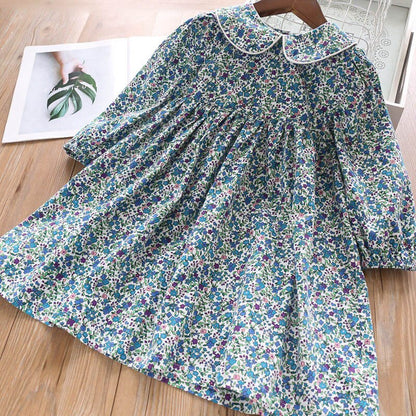 Beautiful Floral Print Dress,Blue/Red,2Y-7Y.