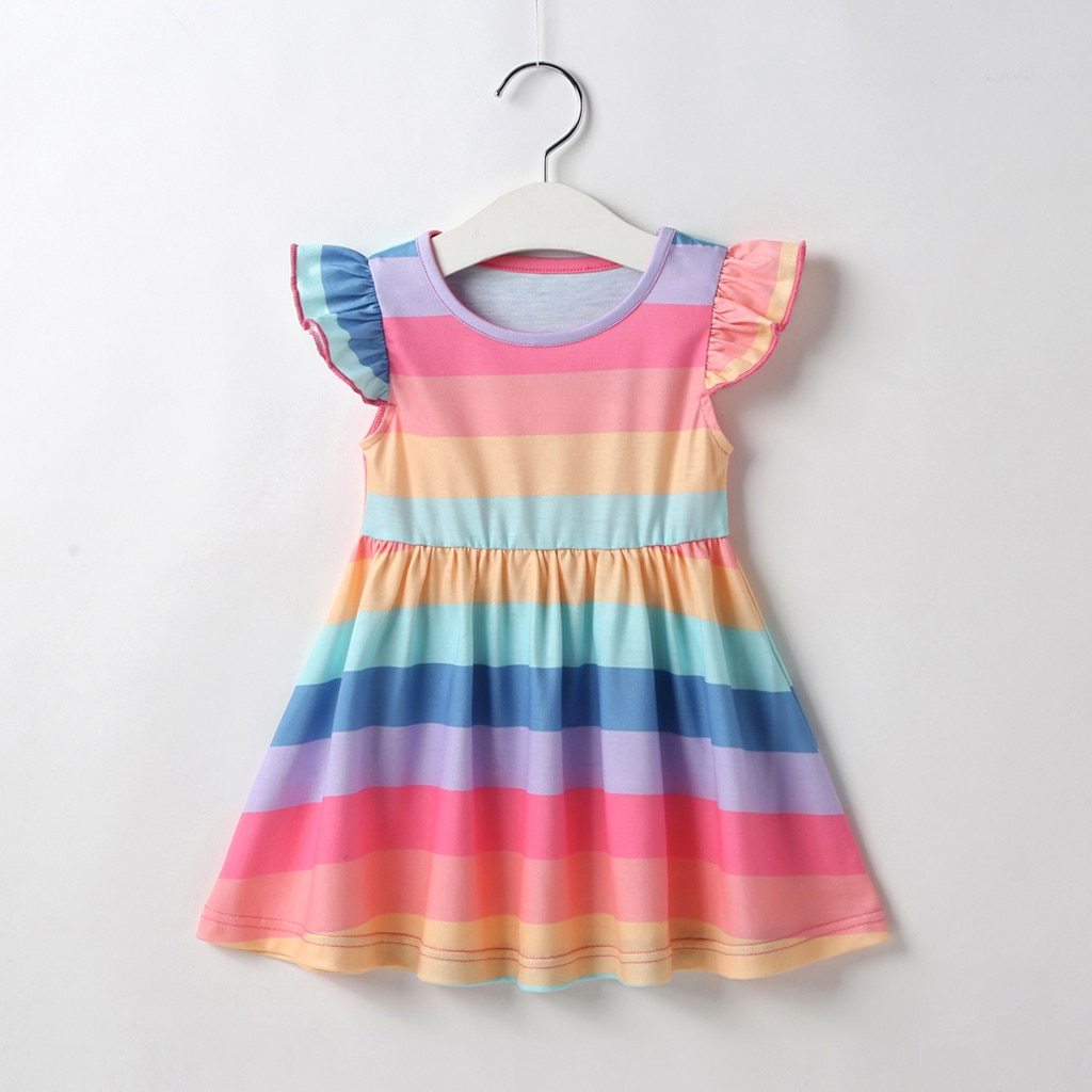 Baby Girls Rainbow Striped Dress, Size 6M-4Y, Cotton Mix - Dream Town Store