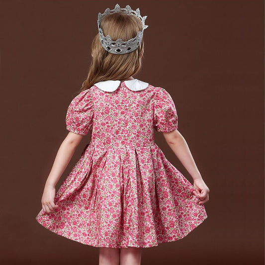Cute Floral Print Peter Pan Collar Dress,2T to 6T