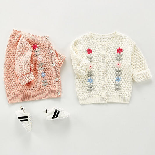 Knitted Cardigan Sweater With Embroidery,3M to 3T.