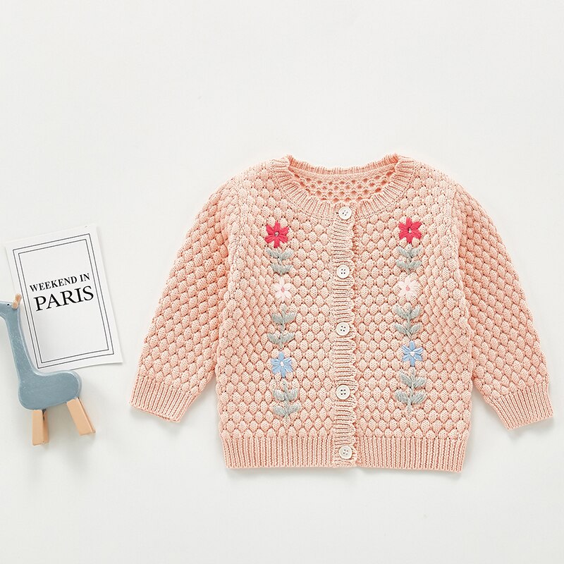 Knitted Cardigan Sweater With Embroidery,3M to 3T.