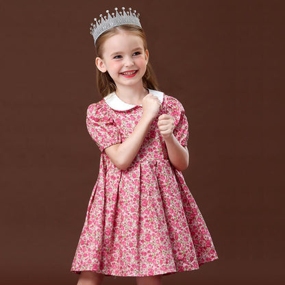 Cute Floral Print Peter Pan Collar Dress,2T to 6T