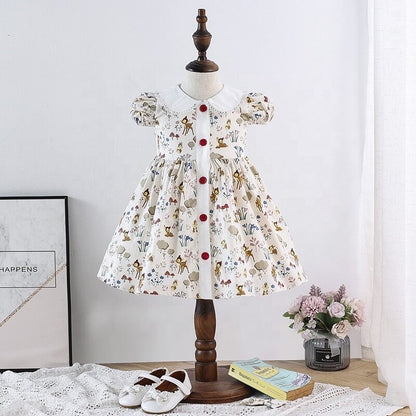 Cute Deer Print Dress,Full/Half Sleeves,12M to 6T
