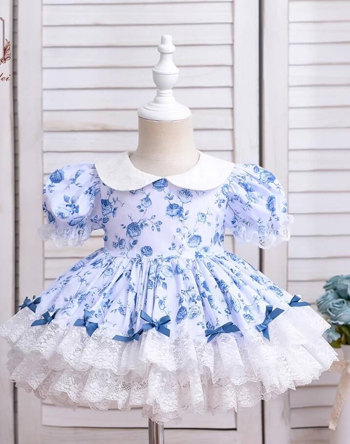 2Pc Blue Floral Spanish Princess Dress,12M to 6T