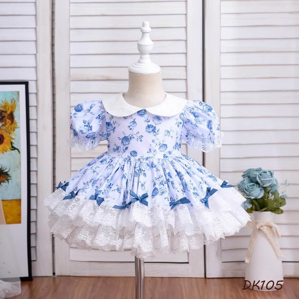 2Pc Blue Floral Spanish Princess Dress,12M to 6T